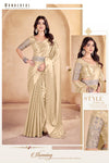 Gold Satin Silk Saree with Embroidered Blouse | Designer Party Wear Saree