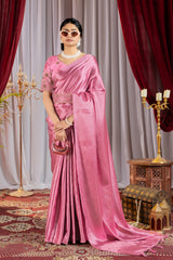 Peach Georgette Saree with Silver Stone Work | Designer Party Wear Saree