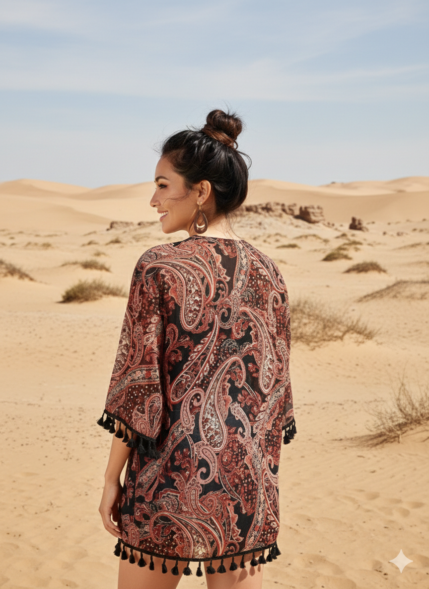 Boho Paisley Tassel Kimono Cover-Up for Women