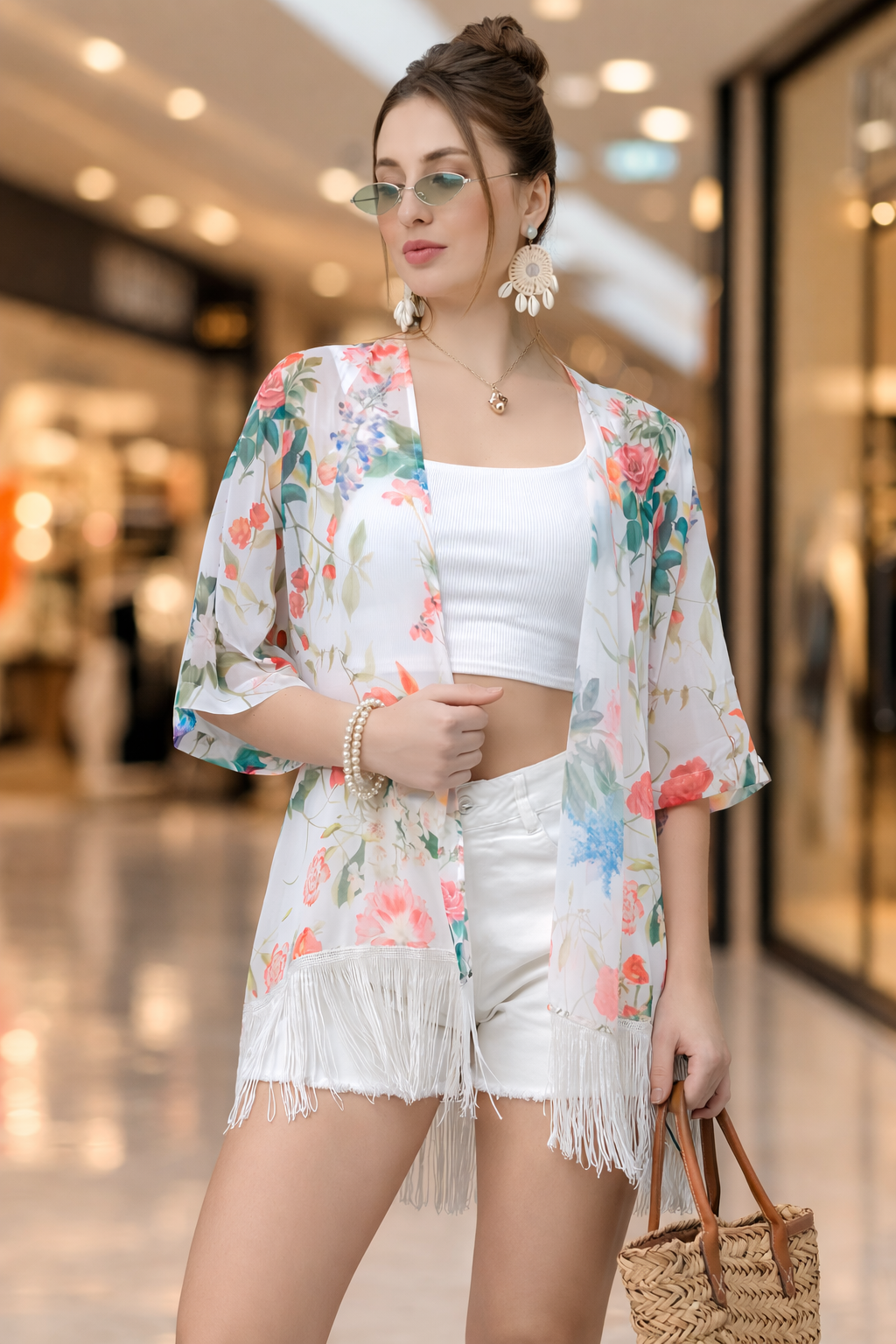 Pastel Floral Fringe Kimono for Women | Beach & Resort Wear | Kalaकन्या