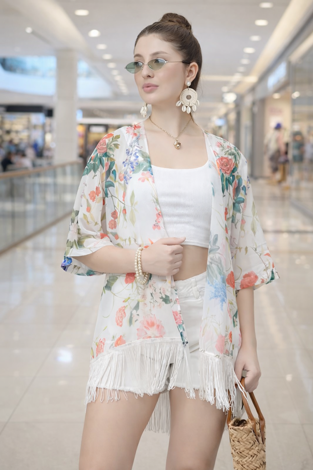 Pastel Floral Fringe Kimono for Women | Beach & Resort Wear | Kalaकन्या