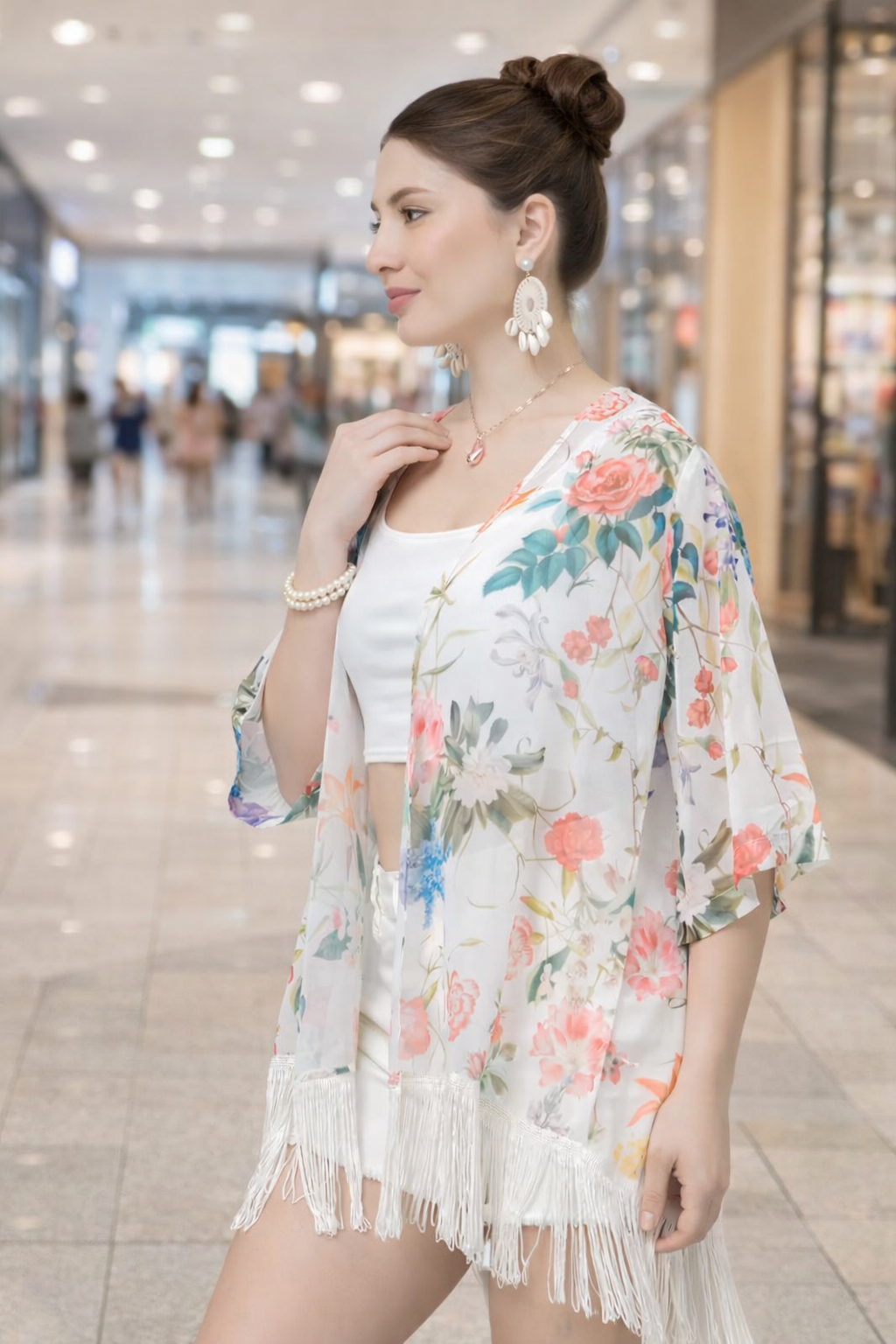 Pastel Floral Fringe Kimono for Women | Beach & Resort Wear | Kalaकन्या