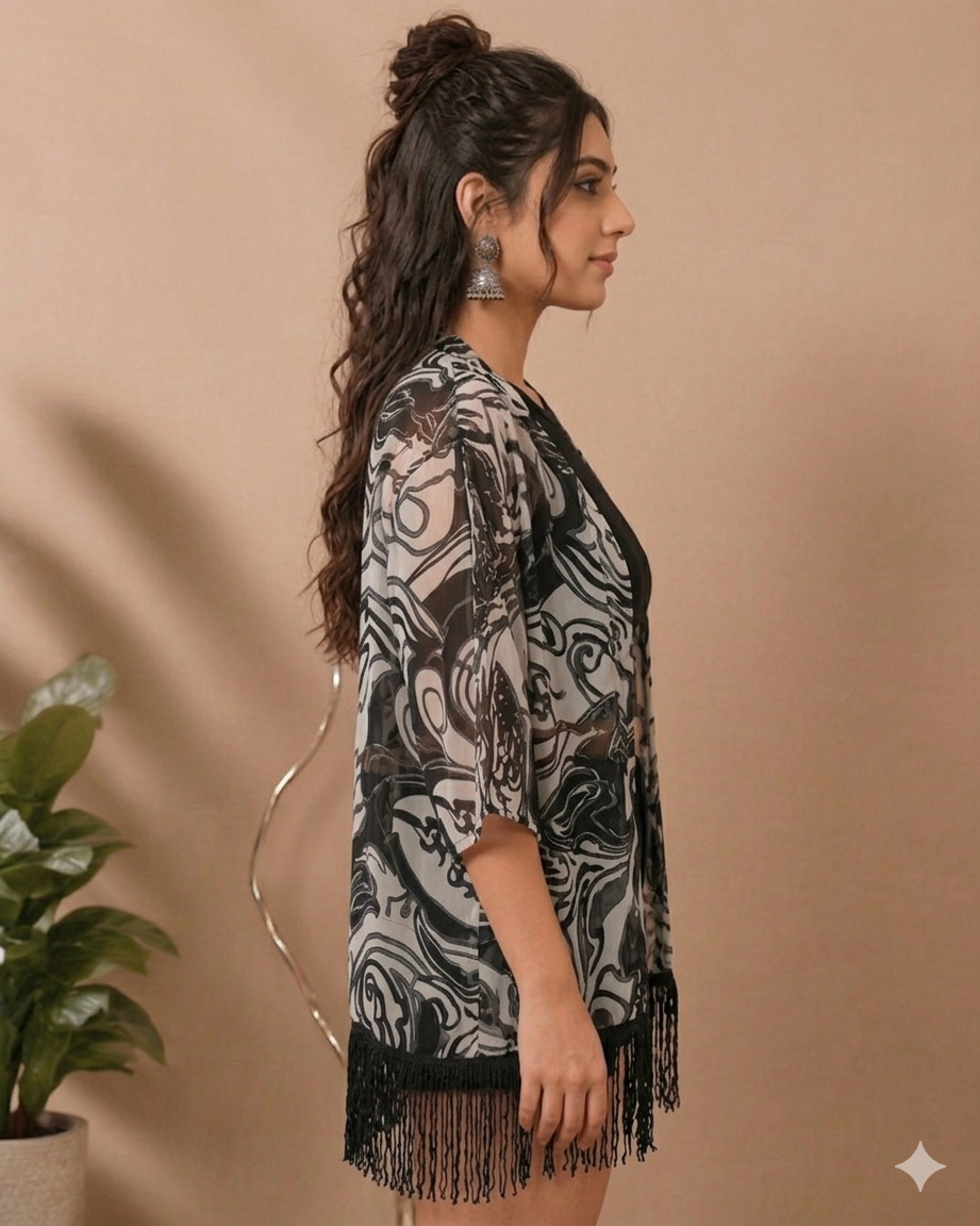 Monochrome Fringe Kimono