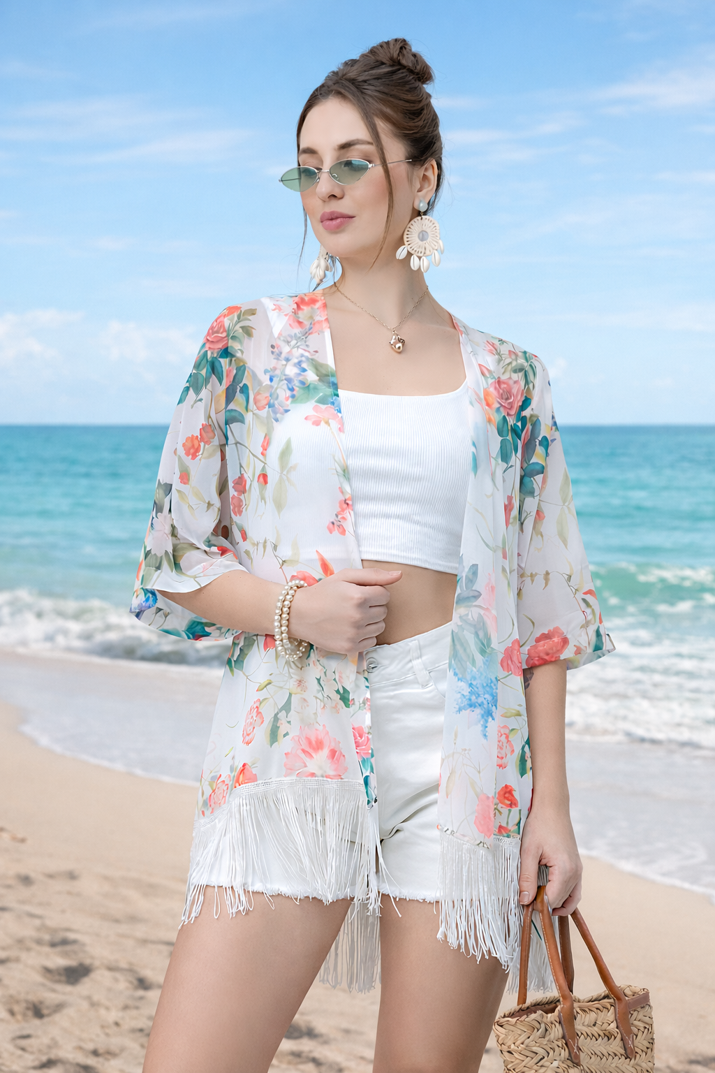 Pastel Floral Fringe Kimono