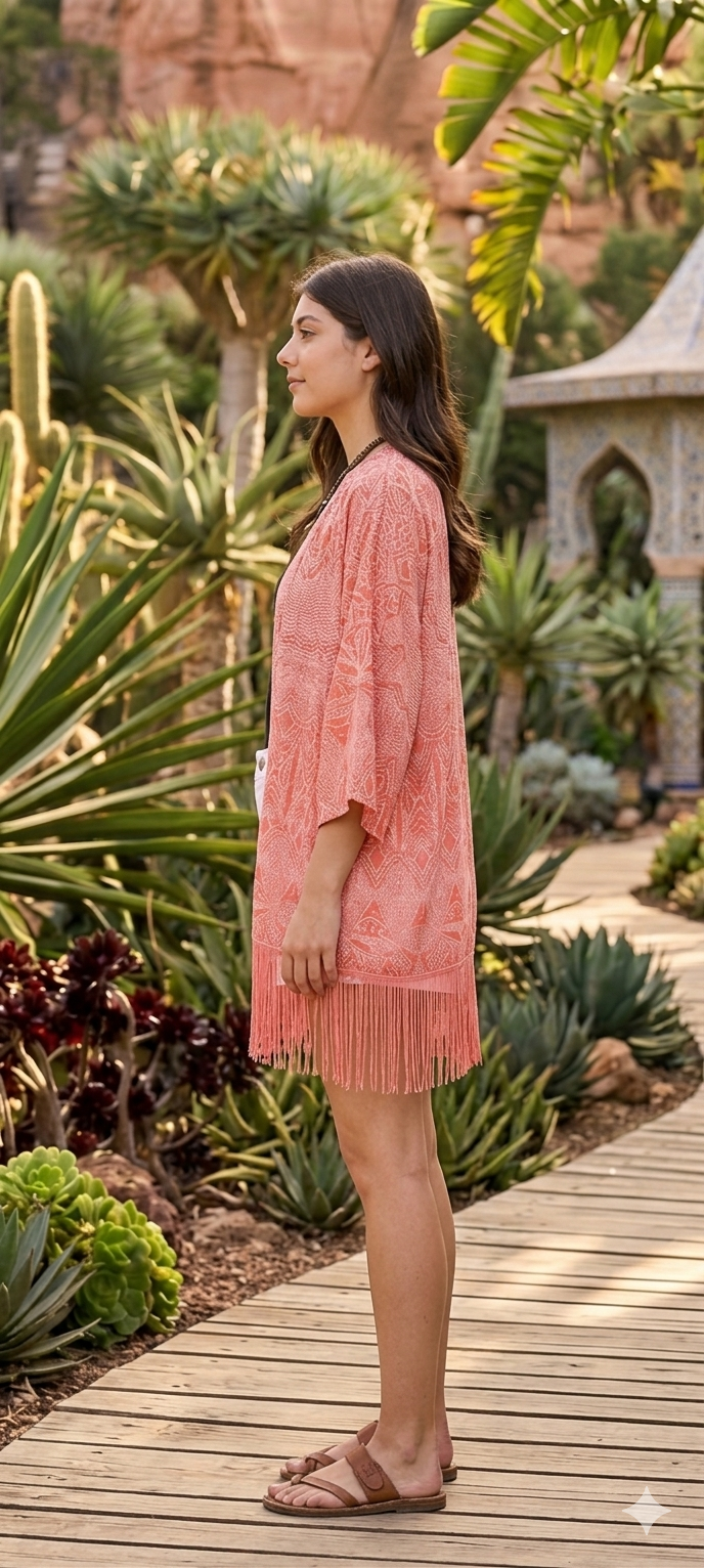 Coral Fringe Boho Kimono
