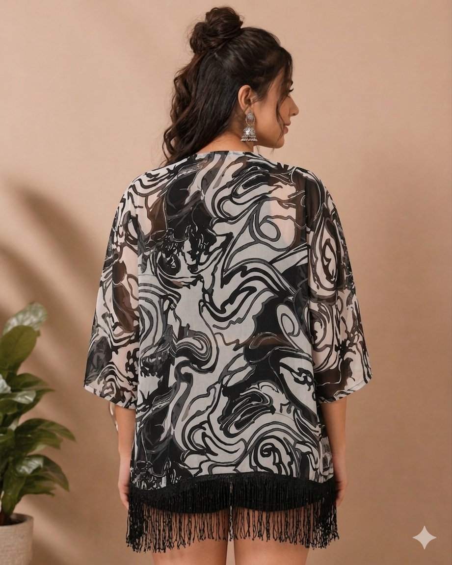 Monochrome Fringe Kimono