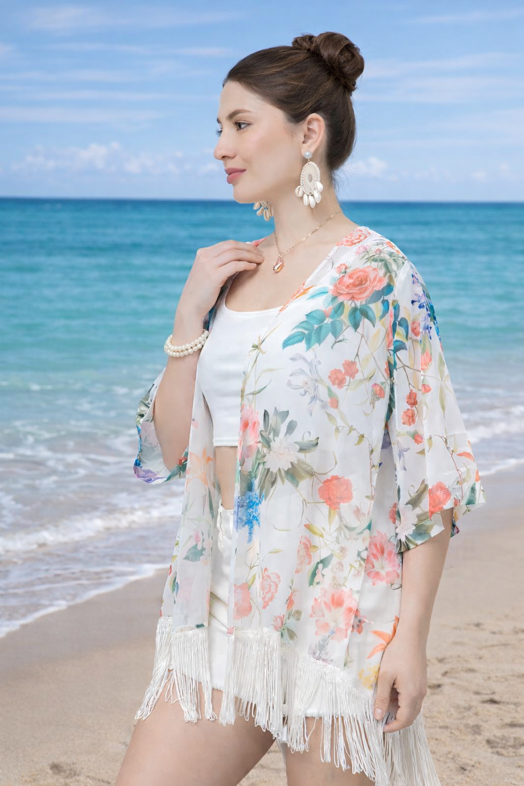 Pastel Floral Fringe Kimono
