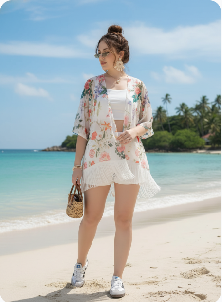 Pastel Floral Fringe Kimono