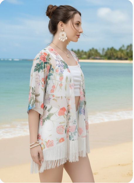 Pastel Floral Fringe Kimono